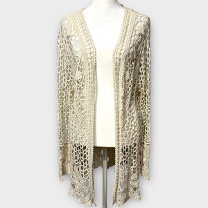 Rebellion Crochet Cardigan Sweater Women's Small Cream Long Sleeve Open Front